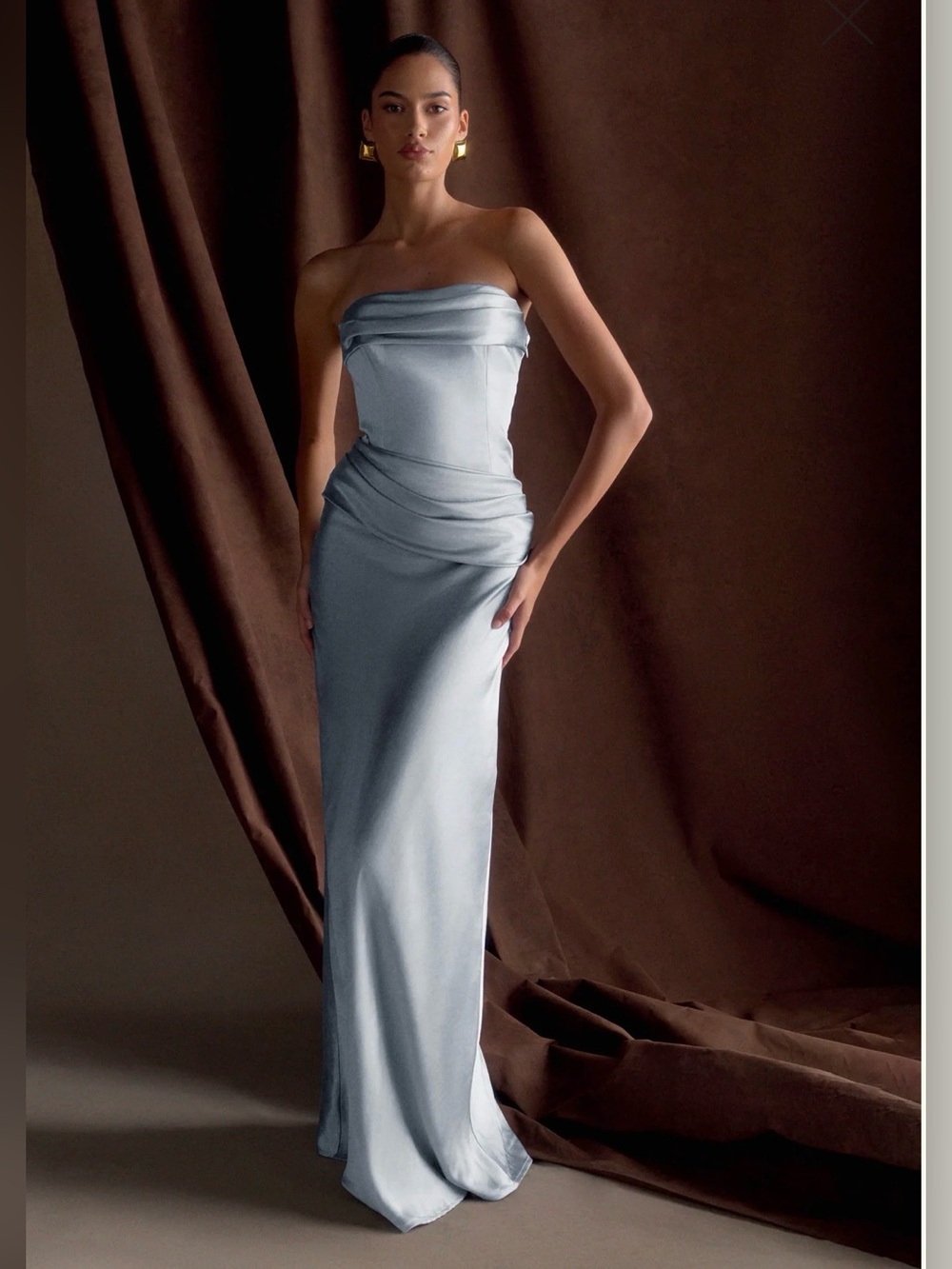 Strapless Satin Maxi Dress - Frosted Blue